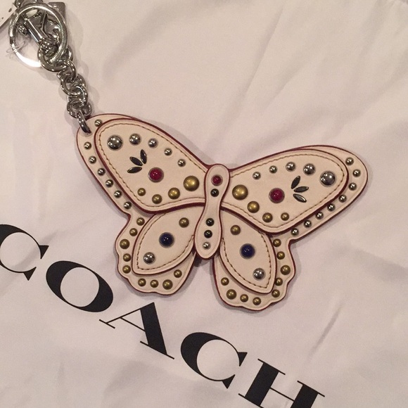 ✨NEW✨COACH Large Studded Leather Butterfly Bag Charm - Chalk/Silver - Picture 9 of 13